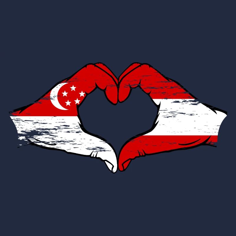 Singapour Autriche Drapeau Mains Coeur Forme Utilisé