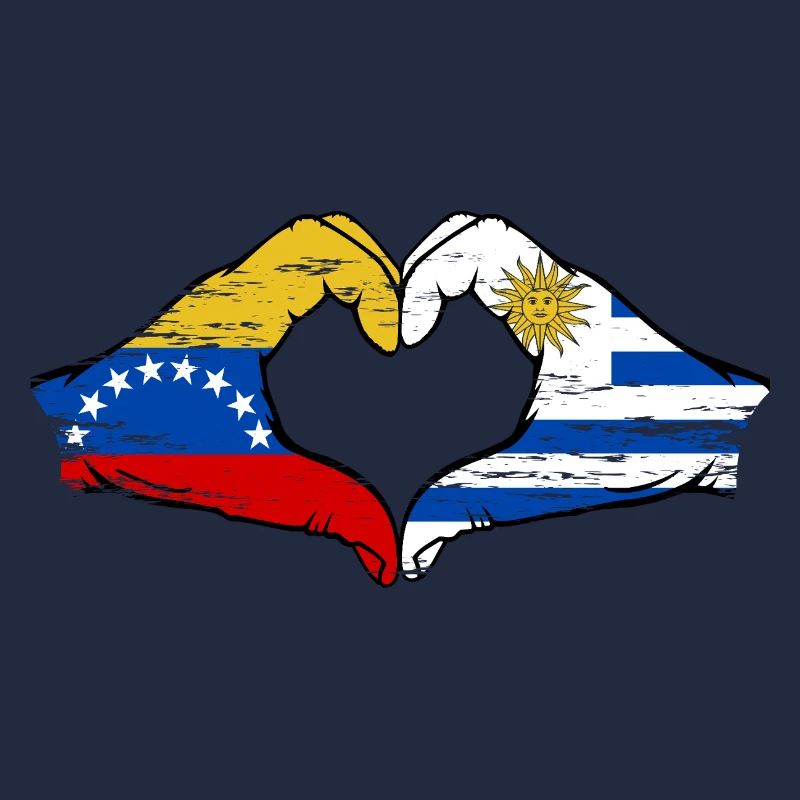 Venezuela Uruguay Drapeau Mains Coeur Forme Utilisé