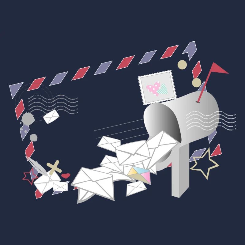 Airmail frame with letters and mailbox