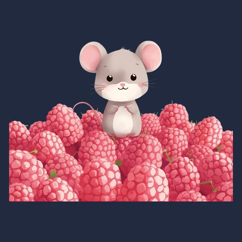 Cute mouse in raspberry field children's design