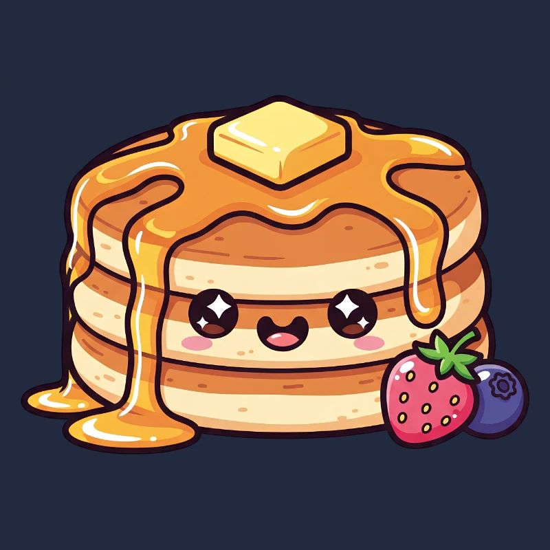 Kawaii-Sirup-Pfannkuchen mit Beeren