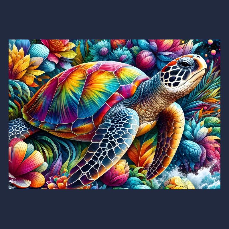 Tortue tropicale arcenciel sur fleurs