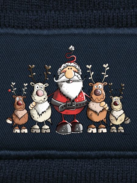 Weihnachtsmann unter Rentieren
