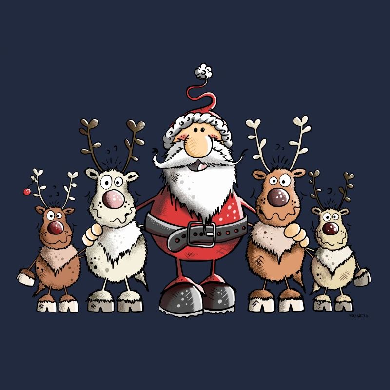 Weihnachtsmann unter Rentieren