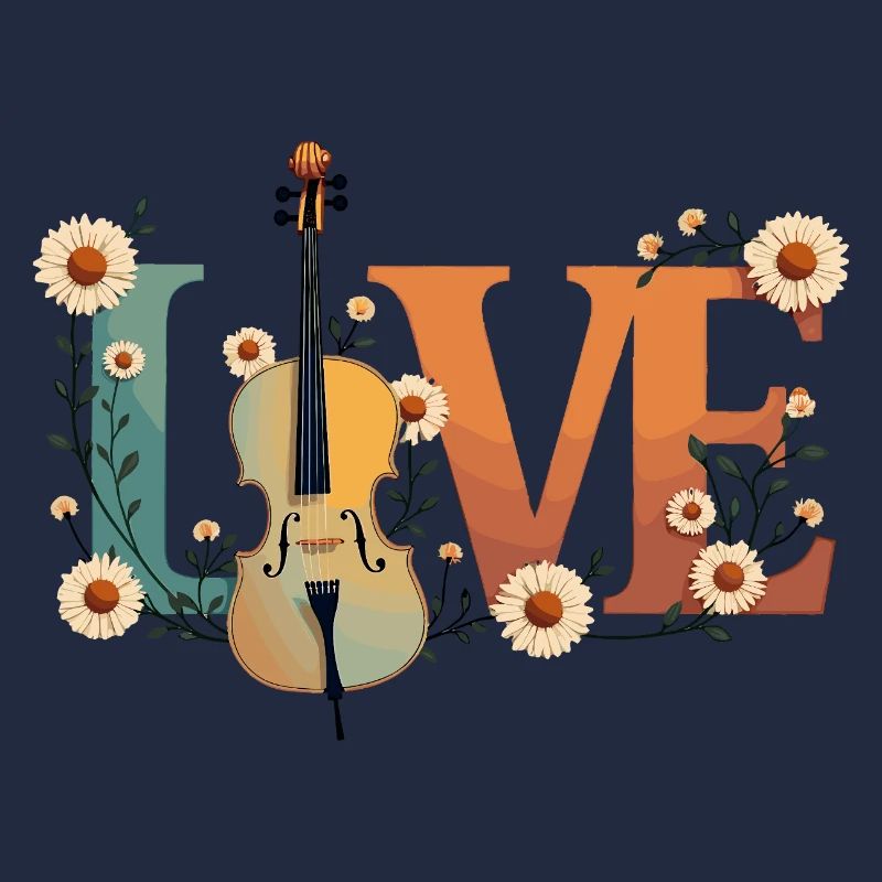 Amour Violoncelle Amour avec des fleurs pour violoncellistes