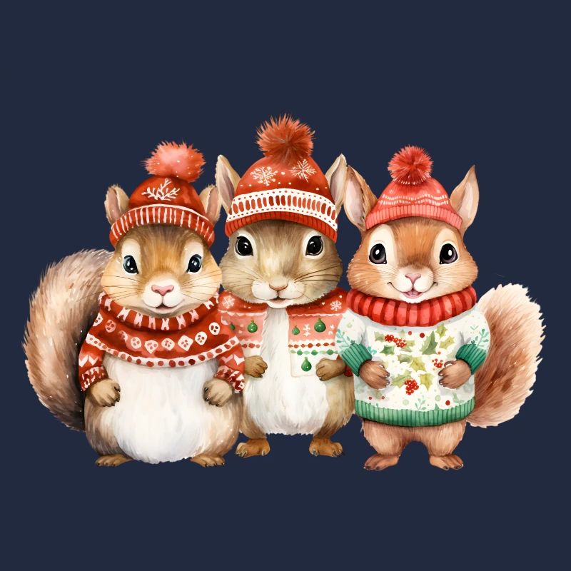 Winterliches Eichhörchen-Trio