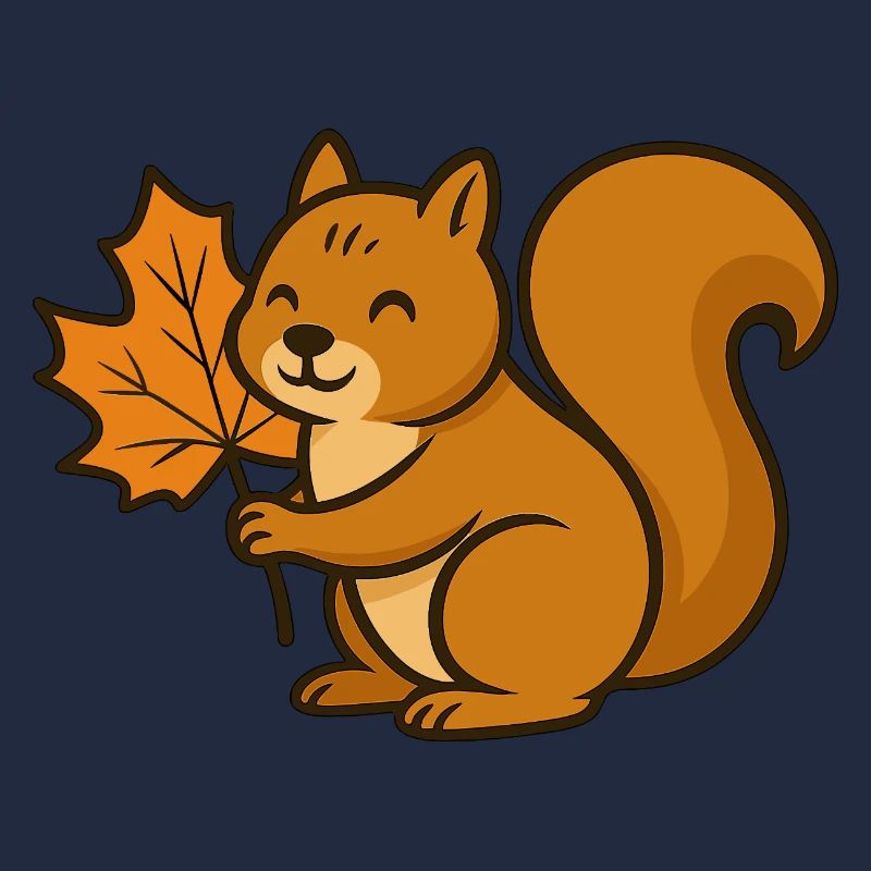 Écureuil mignon avec dessin animé de feuille d’automne