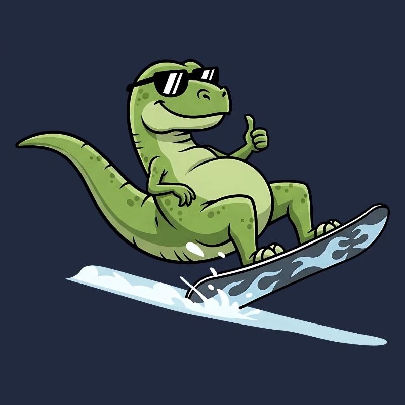 Cool dinosaur surfer with sunglasses