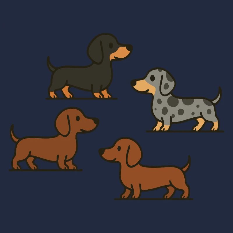 Dachshund Quartet: Spotted & Solid
