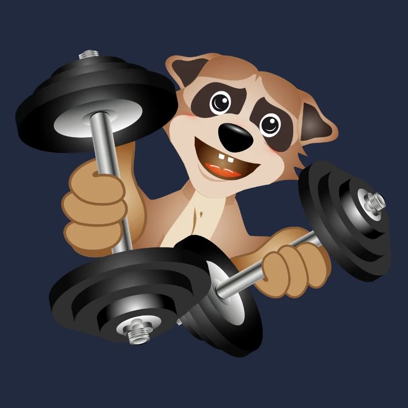 Bodybuilder meerkat with dumbbells while exercising