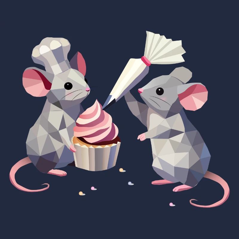 Deux souris mignonnes décorant un cupcake ensemble