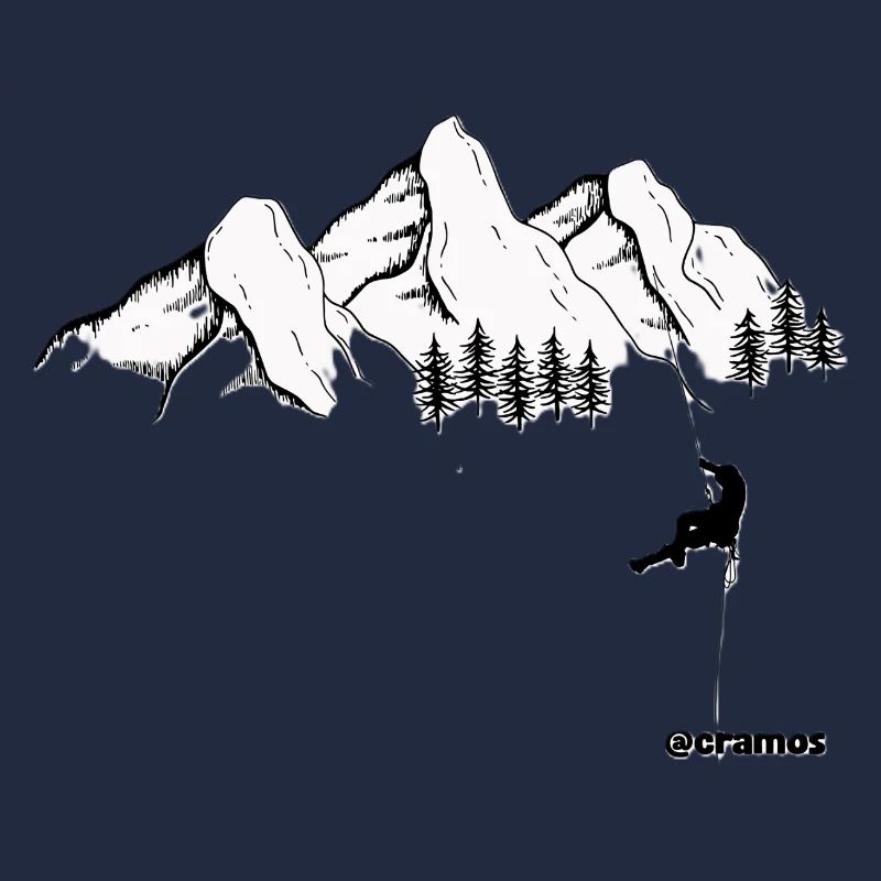 Cimes enneigées et grimpeur noir
