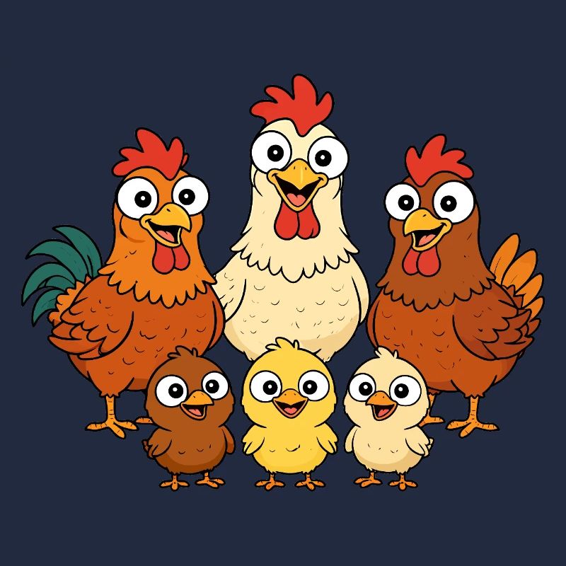 Chickens, roosters and chicks