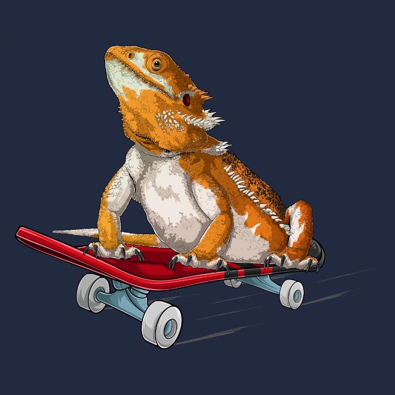 Bartdrache auf einem Skateboard