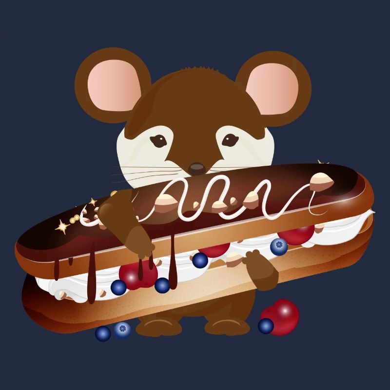 cute mouse with delicious chocolate éclair