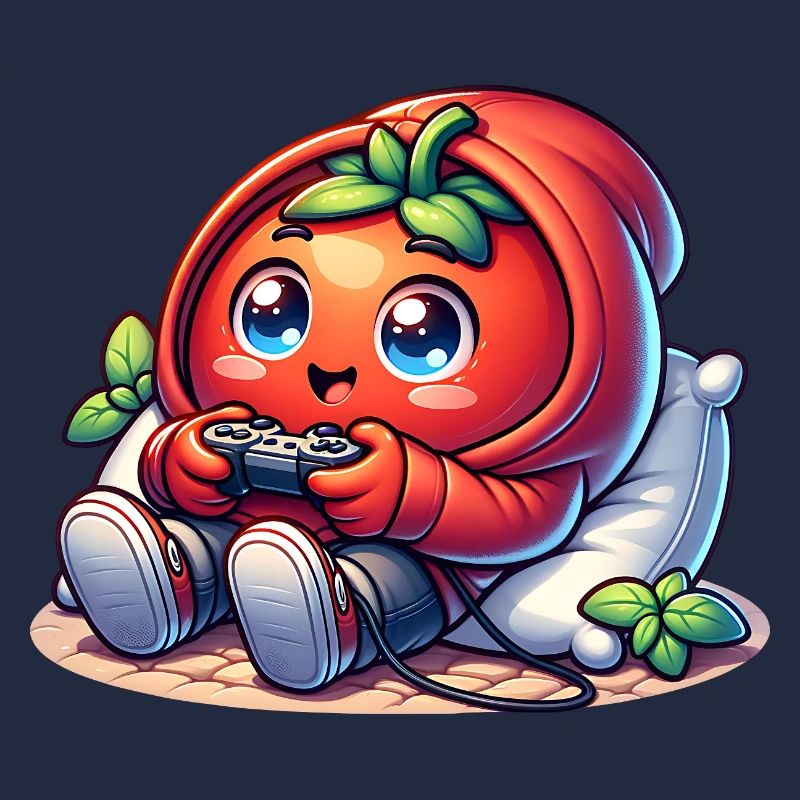 Kawaii Tomate Gamer Mit Controller Chibi Gaming