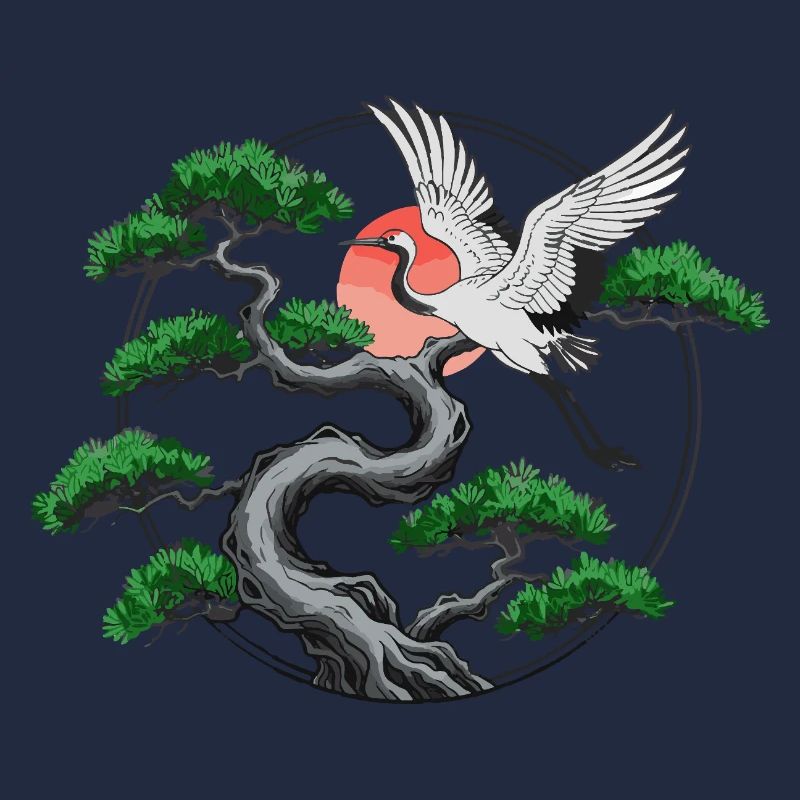 Cranes & Twisted Pine Tree