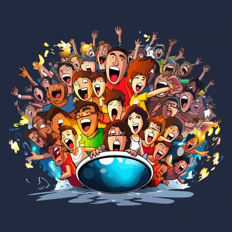 Cheering crowds on boat