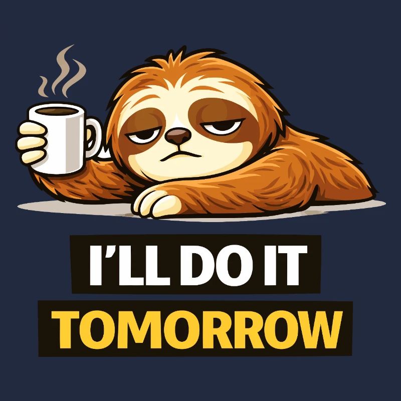 Procrastination Sloth with Coffee