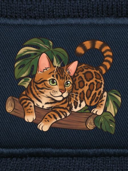 Bengal-Katze auf Baumstamm-Dschungel-Illustration