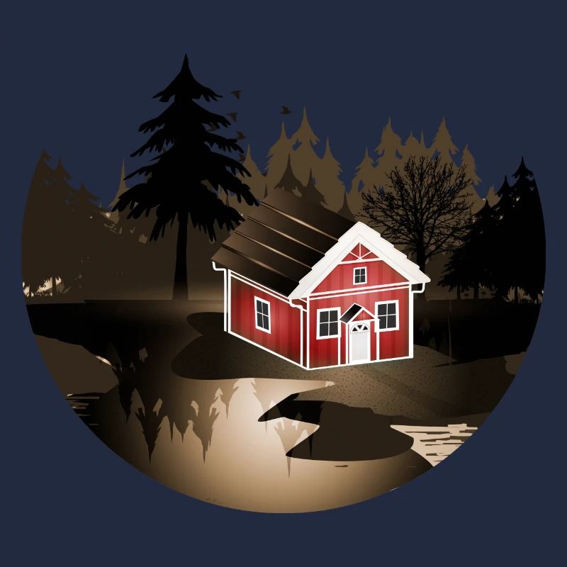 petite maison suédoise à l'orée de la forêt en sépia
