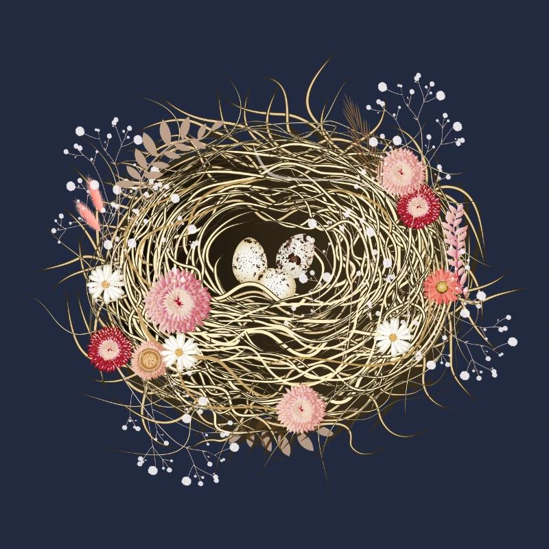 Vogelnest oder Osternest mit Trockenblumen