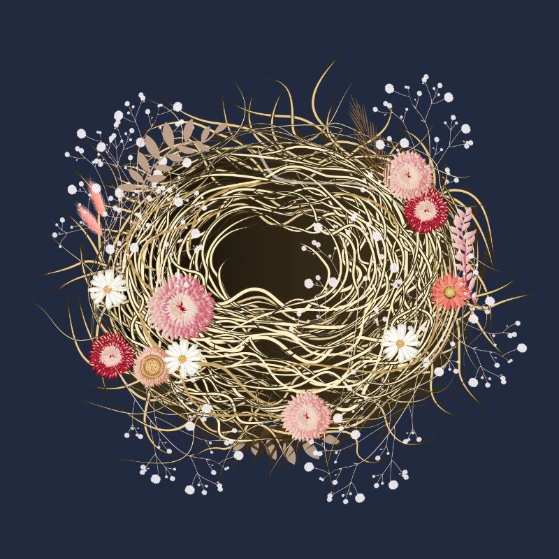 leeres Vogelnest oder Osternest mit Trockenblumen