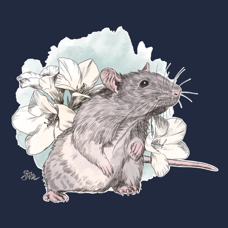 Rat devant de délicates fleurs sur une masse aquarelle
