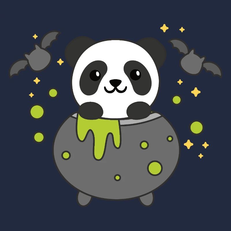 Panda Happy Halloween Witch's Cauldron Bat