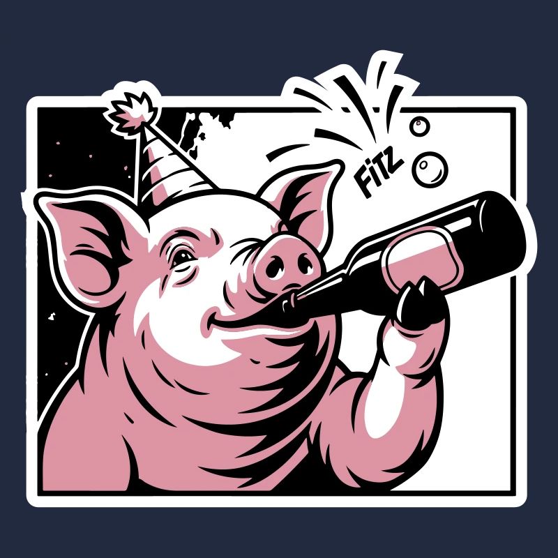 Schweinchen mit Party- und Feierflasche