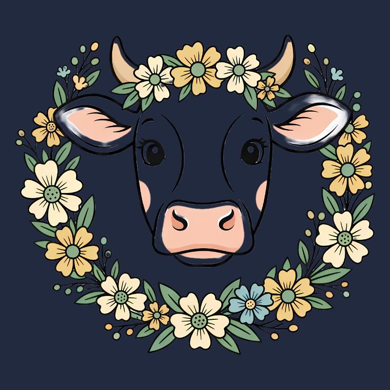Cow Floral Wreath Boho Spring Vector