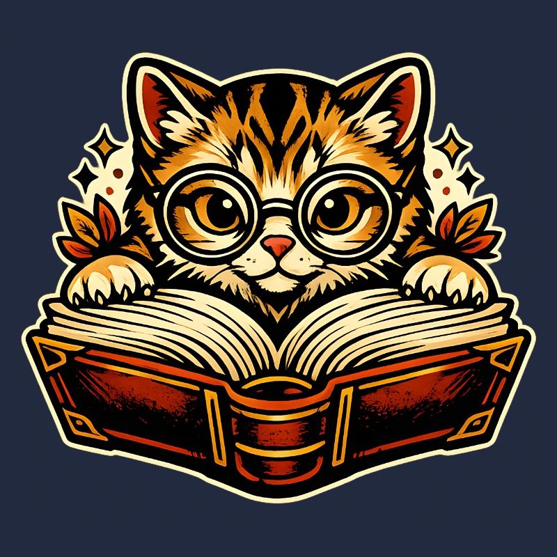 Kätzchen mit Brille beim Lesen