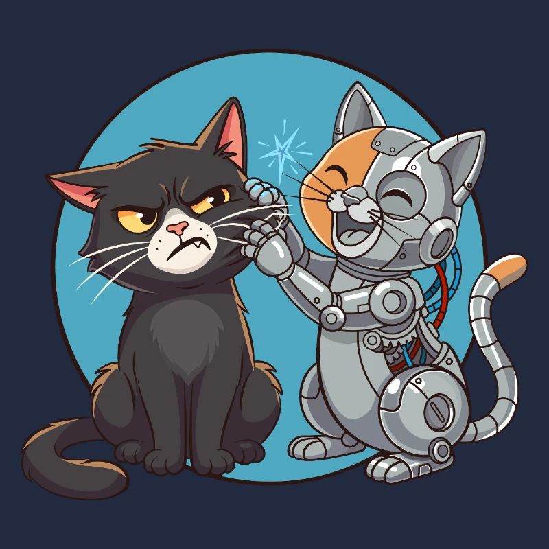 Curious cat and robot