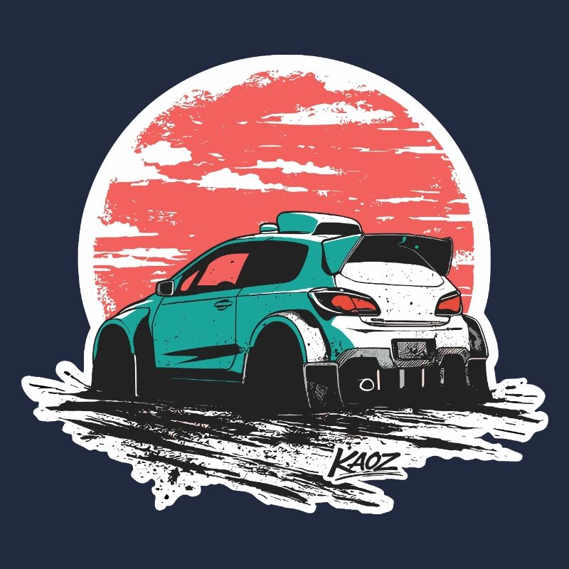 Teal Rally Car Sunset Sketch