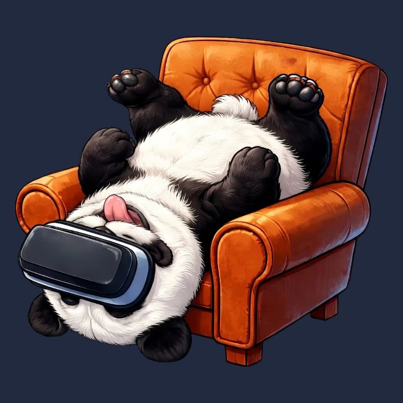 Panda avec des lunettes VR dans le fauteuil