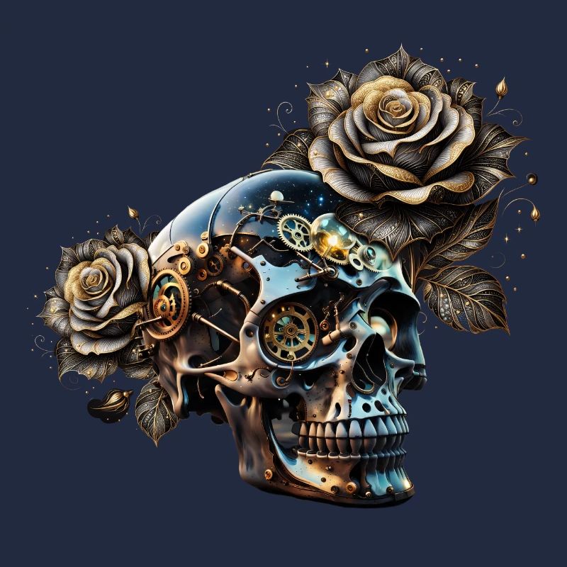 Stunning dark steampunk skull with roses