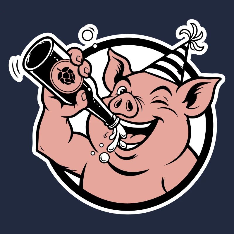 Cochon avec bouteille de célébration