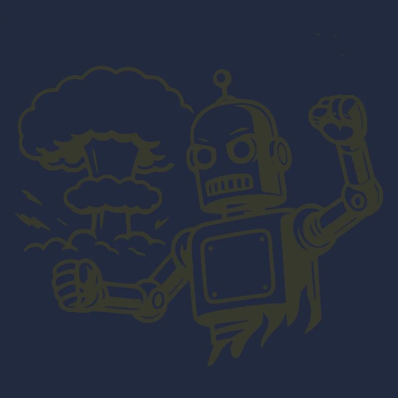 Robot rétro devant un nuage d’explosion