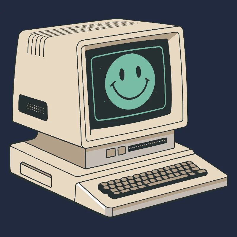 Retro smiley face on vintage computer