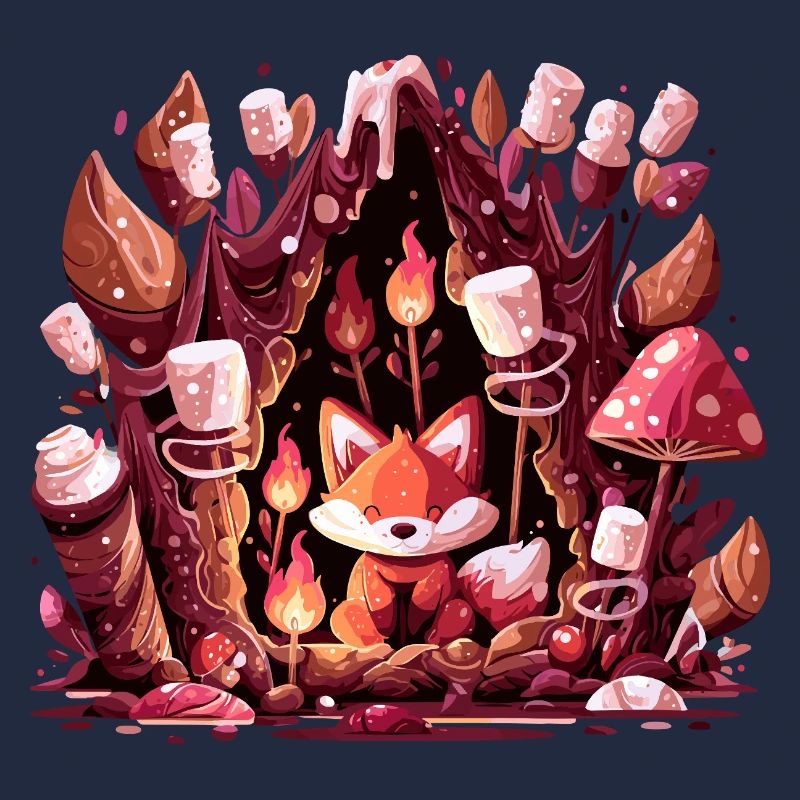 Fox in the mushroom forest fire