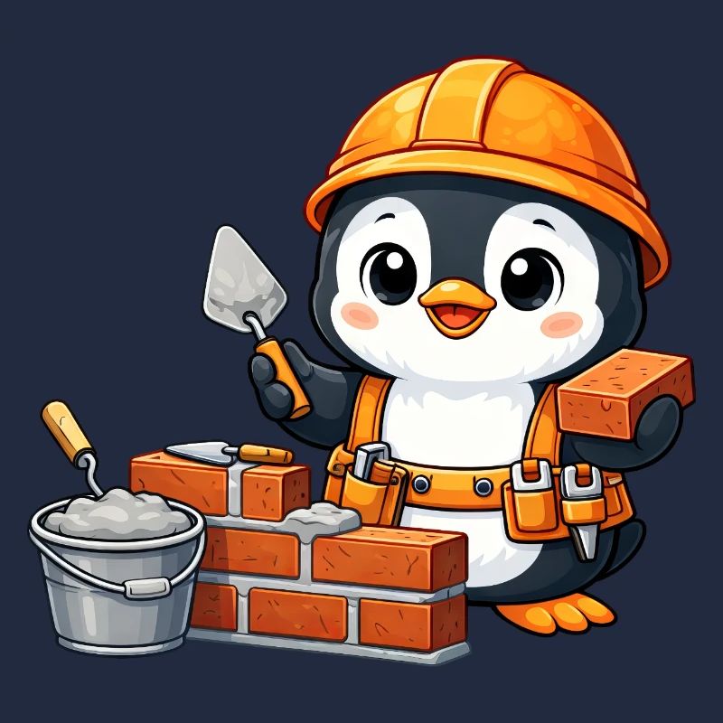 Mignon Pingouin Maçon Ouvrier du chantier Ouvrier de chantier