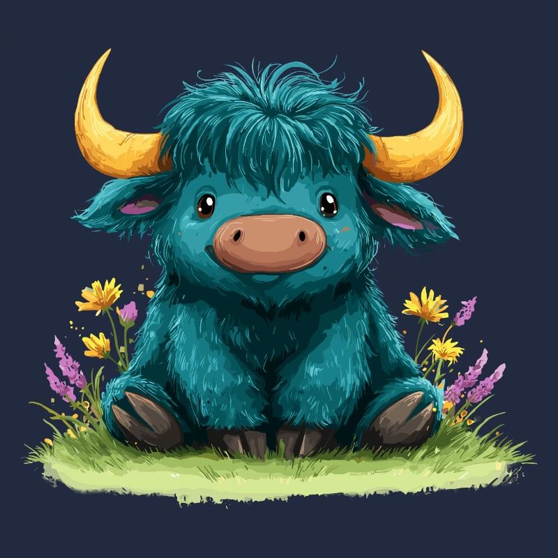 Yak bleu dans une mer de fleurs