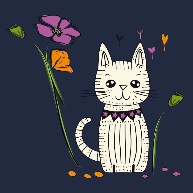 Chat aux fleurs