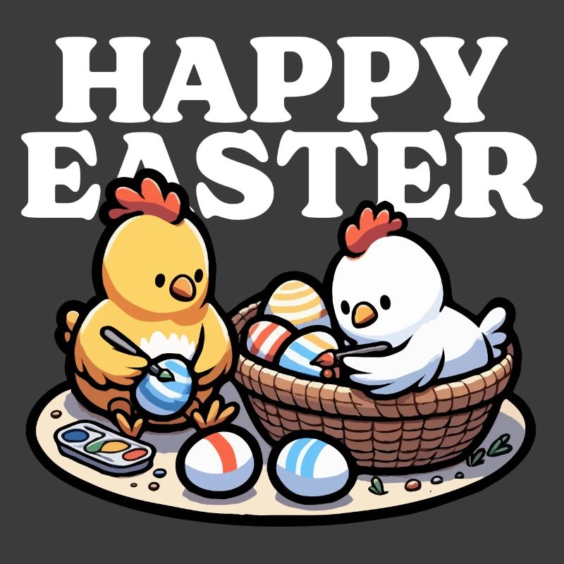 Joyeuses Pâques - De mignons poussins peignent des œufs de Pâques