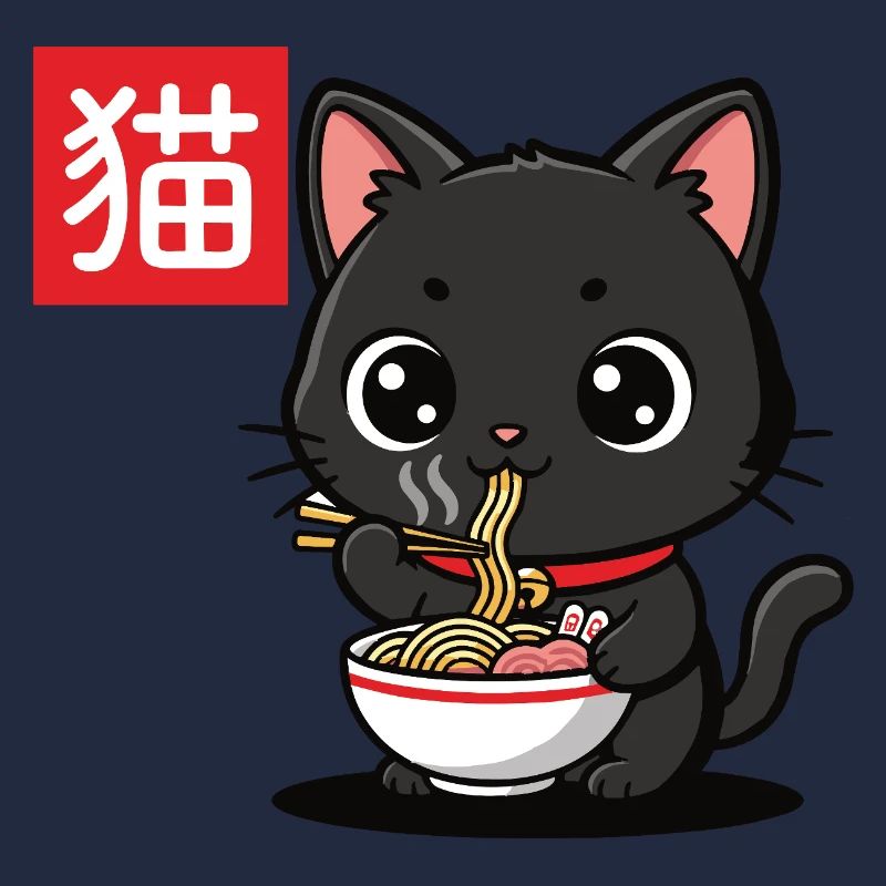 Kitten Eats Ramen Illustration