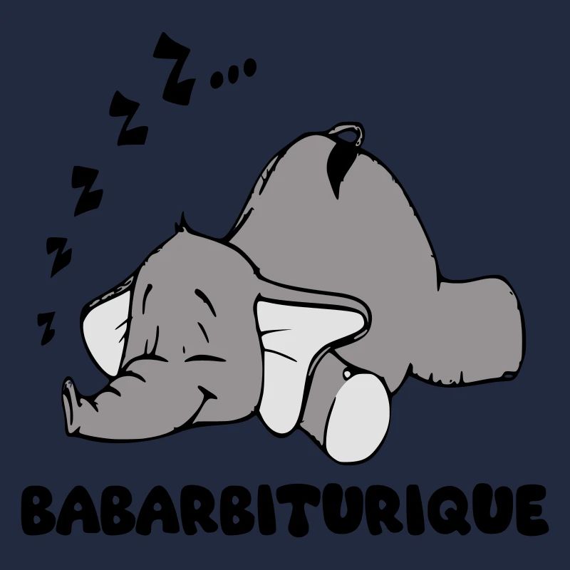 Schlafender Elefant mit dem Titel Babarbituric