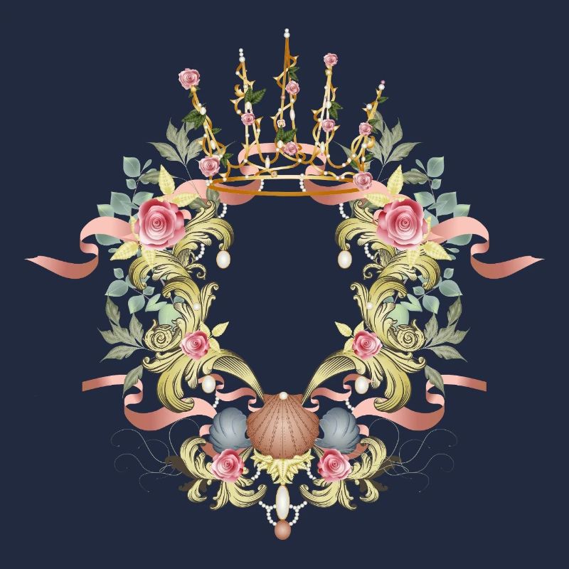 Baroque frame with crown, roses & shell ornament