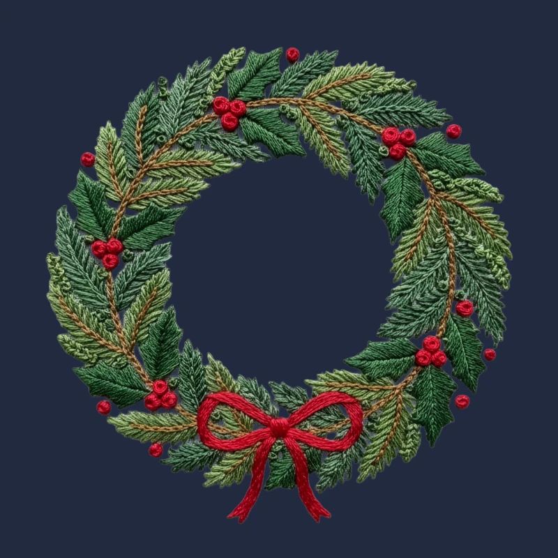 Bestickter Weihnachtskranz, groß oder klein zum Nähen