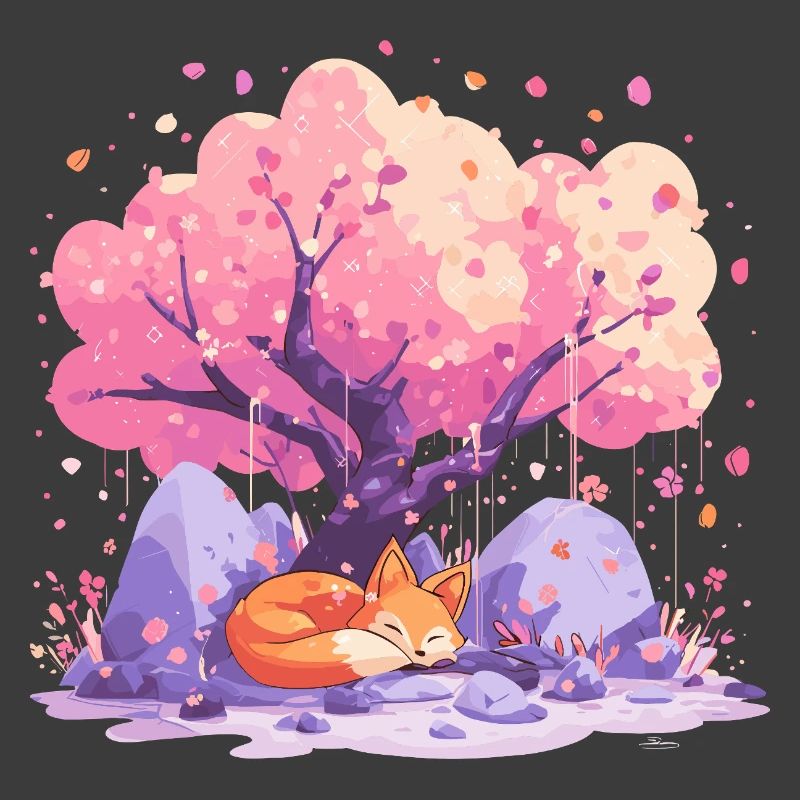 Sleeping fox under cherry tree