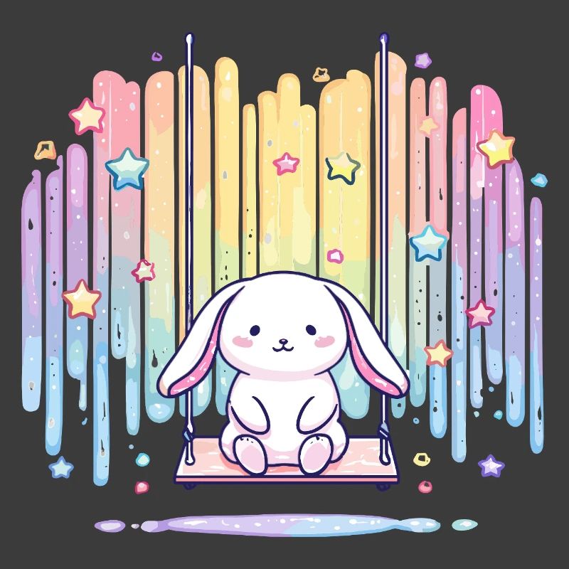 Lapin pastel sur un arc-en-ciel de balançoire